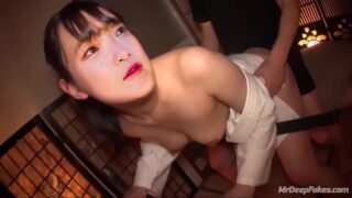 Real fake 法元 明菜 doggy style makes Akina Homoto moan in sexy way 本物の偽物